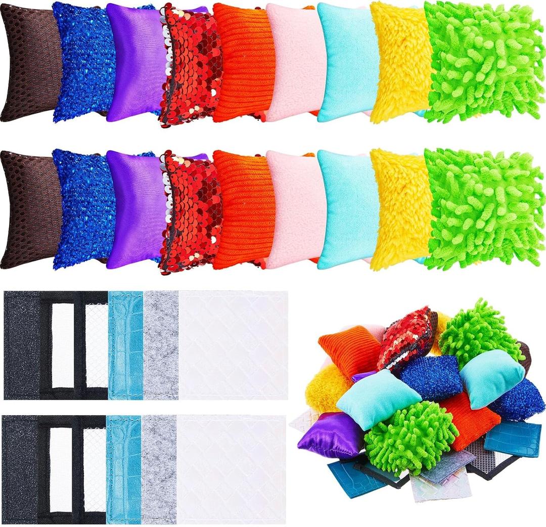 Haull 30 Pcs Sensory Mats Kids Squares Assorted Textured Beanbags Mini Baby Early Sensory Exercise Mats Autistic Tactile Pad Toys for Toddler Preschool Kindergarten Classroom Activity Gift, 2.5 Inch