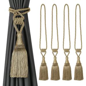 BEL AVENIR Curtain Tiebacks Handmade Holdbacks for Curtains Drape Decorative Tie Backs with Tassels(Gold, 4 Pack)