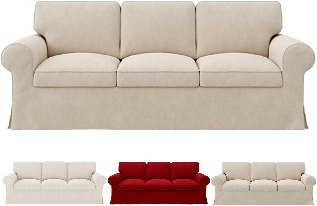 Ektorp Sofa Cover for IKEA Ektorp 3-Seat Sofa, Polyester Slipcover Set with 1 Frame Cover + 3 Seat Cushion Covers + 3 Back Cushion Covers, Machine Washable, Khaki