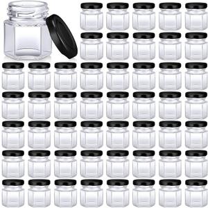 Nuogo 100 Pack 1.5oz Mini Hexagon Glass Jars Bulk for Wedding Small Honey Jars with Lids for Spice Canning Mason Gifts Candy Honey Wedding Party Favors DIY Crafts(Black)