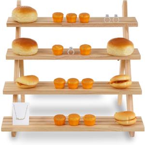 4-Tier Wooden Display Riser, Wooden Cupcake Stand Tiered Countertop Display Shelf for Retail Display, Rustic Tiered for Tabletop Shows and Home Cupcake Display Stand Using