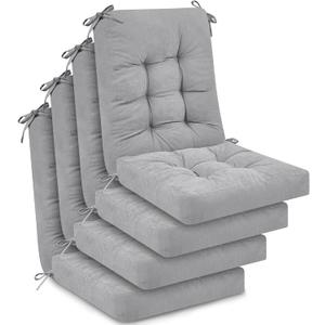 Juexica 4 Sets Outdoor Patio Chair Cushions Seat High Back Tufted Pillow Replacement Rocking Chair Cushions Pads for Patio Summer Seasonal Indoor Home Office(Gray)