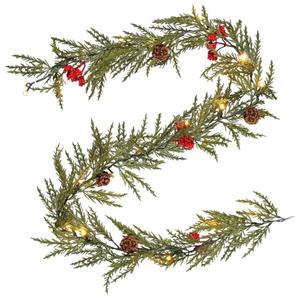 6FT Battery Operated Christmas Garland with Lights, Pine Cones & Berries for Mantle, Door, Stairs Railing Decor (1)