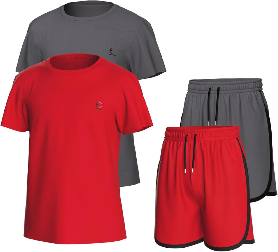 Girls Clothing Sets Tagless Loose Athletic Performance Crew Neck T-Shirt and Short Outfits Size 5-14 (4 Piece Set)