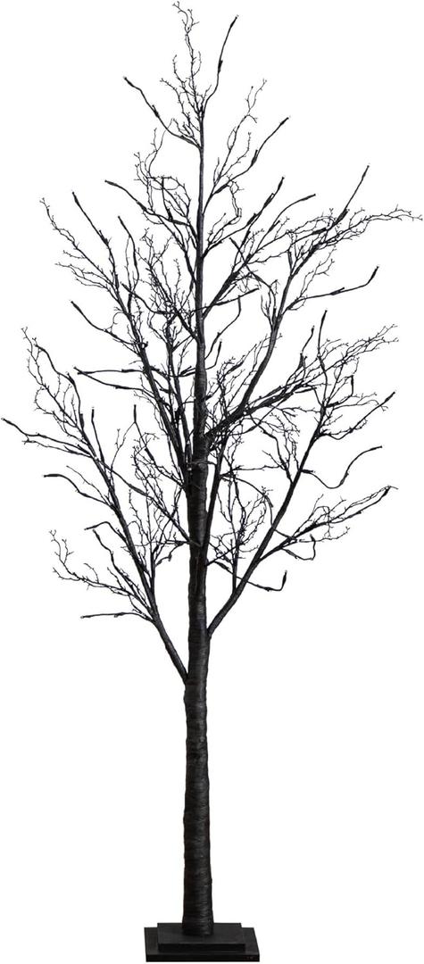 Nearly Natural 6ft. Pre-Lit Halloween Black Twig Artificial Fall Tree with 300 Orange and Purple LED Lights