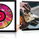RattanView 2 Pack Vinyl Record Frame Picture Frame 12 x 12 Inch Wood Black Music Record Album Frames Wall Mount Display Frame, LP Covers
