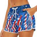 USA Short Women American Flag Shorts Fourth of July Summer Board Shorts 4th of July Outfits (Medium, Blue)