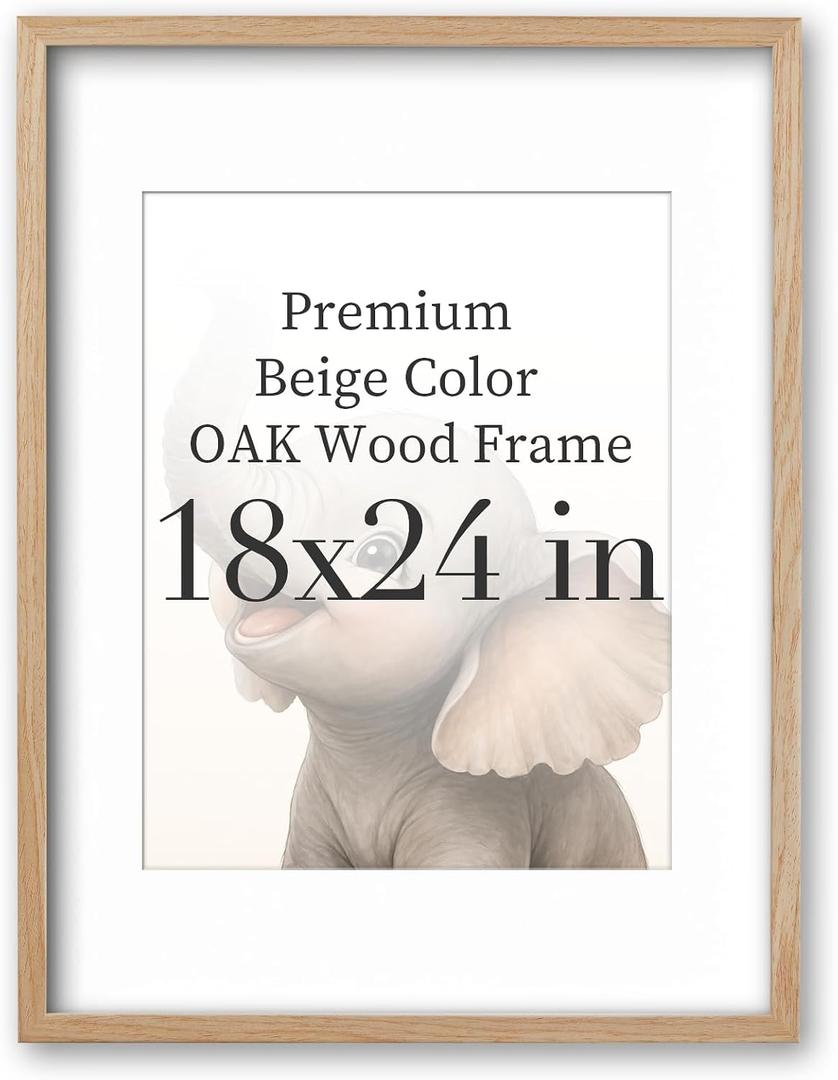 UPWOIGH Beige Solid Oak Wood Picture Frame, 18 x 24 Inch, 16 x 20 Mat