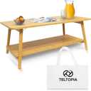 TelTopia Compact Folding Coffee Table Foldable Collapsible Bamboo Table for Small Living Rooms, Apartments & Dorms Portable with Removable Shelf & Bag, 38.5"D x 19.75"W x 15.25"H