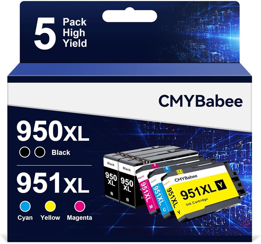 CMYBabee Compatible 950XL and 951XL Ink Cartridges Combo Pack Replacement for HP OfficeJet Pro 8600 8610 8615 8620 8625 8630 8100 276dw 251dw Printer (2 Black, 1 Cyan, 1 Magenta, 1 Yellow, 5-Pack)