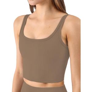 Chilylori Women's Seamless Sports Bra Workout Crop Top Ribbed Padded Longline Wirefree Medium Support Tank Tops Fitness (XX-Large, Cacao)