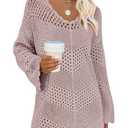 ANRABESS Women Swimsuit Crochet Swim Cover Up Summer Bathing Suit Swimwear V Neck Mesh Knit Beach Dress 2025 Vacation Outfits Medium Pink