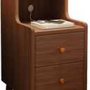 Solid Wood Small Nightstand Walnut, Narrow Nightstand with 2 Drawers, Mid-Century Modern Style Bedside Table for Bedroom, Easy to Assemble, Perfect for Tiny & Narrow Spaces (Walnut, 30cm)