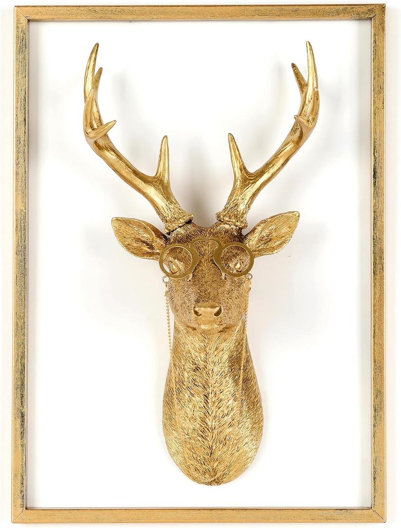 UITWMKTG Gold Animal Head Wall Decor with Metal Frame Vintage Gold Wall Decor Resin Animal Sculptures Modern Home Decor for Bedroom Wall Decoration Deer