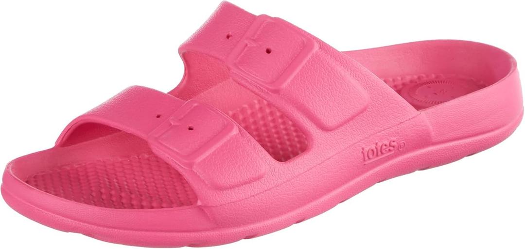 totes Unisex-Child Everywear Lightweight Waterproof Contoured Molded Double Buckle Slide Sandals Size 2/3 (Azalea)