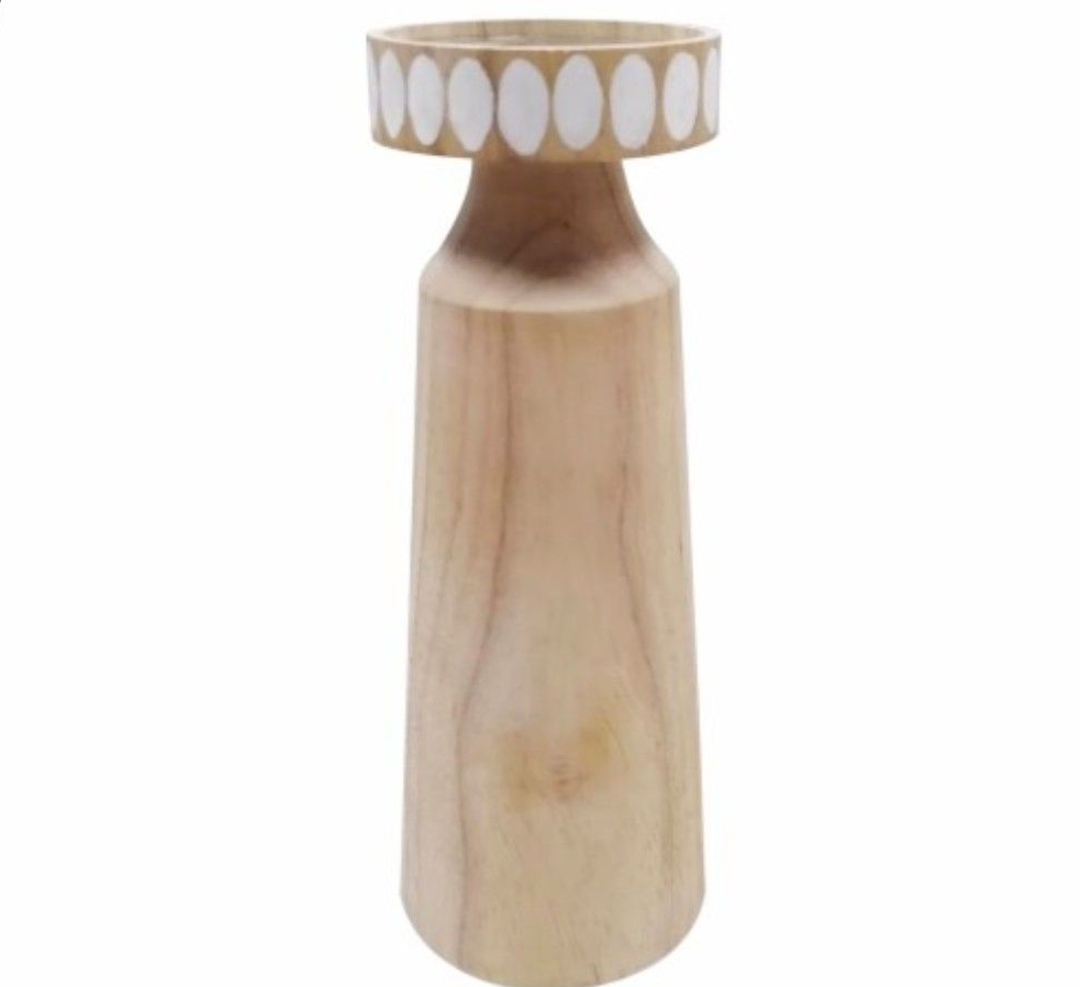 HD Designs Wood Large Candle Holder, 10 in