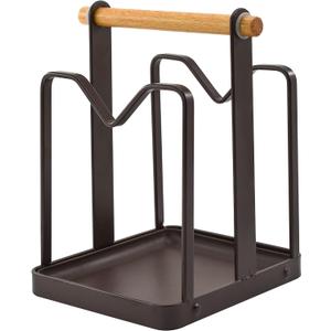 VANRA Cutting Board Organizer Metal Steel Pot Lid Holder Stand Kitchen Countertop Pot Pan Lid Rack, 2 Slots (Deep Brown)