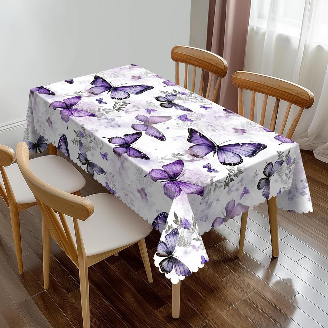 Purple Butterfly Rectangle Tablecloth Vintage Watercolor Floral Butterflies Table Cloth Dining Table Cover for Home Kitchen Restaurant Party Buffet Picnic 54 x 72 Inch