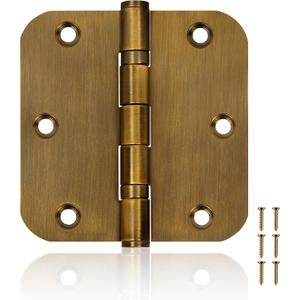 6 Pack 3.5 Inch Heavy Duty Stainless Steel Ball Bearing Door Hinges - Non-Removable Pin with 5/8" Rounded Corners for Interior & Exterior Doors (Brass)
