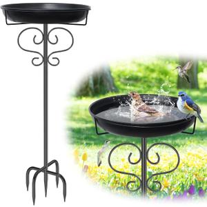 40In Bird Baths for Outdoors, Metal Birdbath Birdfeeder with Heavy Duty 5 Prong Stake, Vintage Detachable Bird Bath Water Feeder Bowl for Garden Yard Lawn Decor Black