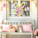 Suncalla Easter Bunny Wreaths for Front Door Artificial Spring Floral Easter Rabbit Wreath with Pink Bow Decoration for Home Indoor Outdoor Window Wall Holiday Party Decor