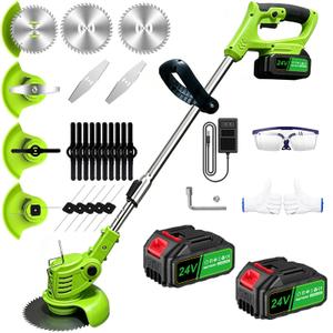 Electric Weed Wacker - Cordless Weed Electric Eater, 4IN1 Brush Cutter with 2 x 24V 4.0Ah Batteries & Charger, Battery Powered Grass Trimmer with Adjustable Shaft & Head for Yard and Lawn Care