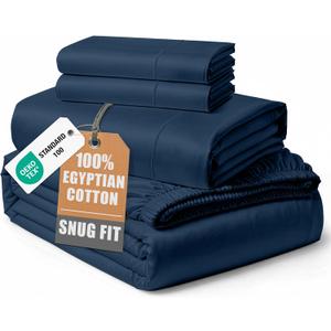100% Egyptian Cotton Bed Sheets - 4 Piece Autthentic Cotton Queen Sheet Set, Breathable Winter Comfort, No Pilling, Ultra-Soft Hotel Luxury Comfort with 15" Deep Pocket Queen Sheets - Estate Blue