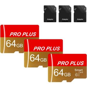 3 Pack TF Card 64GB with Adapter, High Speed Memory Card, UHS-I C10 A1 Memory TF Card for Tablet/Mobile Phone/Camera/Car Audio/Game Console (TF162 64GB-3 Pack)