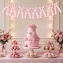 Tegeme 4 String of 32 Pcs Pink Bow Garland Banner Decoration, Preassembled Satin Ribbon Bow Party Decorations for Birthday Valentine's Day Bridal Shower Wedding Baby Shower Engagement Bows Party