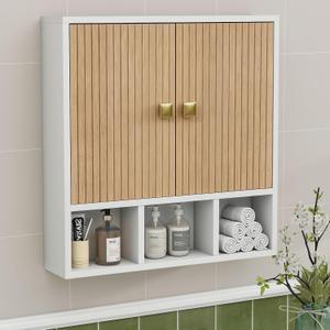 Bathroom Wall Cabinet,Wooden Medicine Cabinet with Fluted Doors, 22.05" W x 22.83" H x 5.12" D