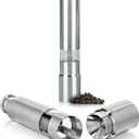 Single Stainless Steel Salt and Pepper Grinder Set, Manual Refillable Peppercorn Mills with Push Button, Thumb Grinder, Sliver White, One Piece (1 PC NORMAL)