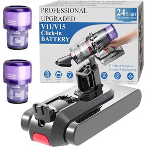 Professional 8500mAh V15 Battery Replacement for Dyson V15 Detect/Detect Absolute/ V15s Detect Submarine/ SV22/ SV47/ V11 Click-in Vacuum Cleaners 2 Filters Included