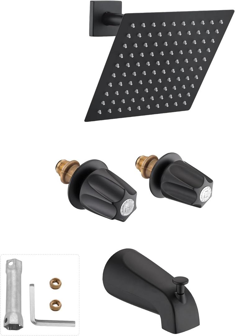 8" Rain Shower Faucet& Bathtub 2 Handle Knob Replacement for Price Pfister Verve Remodel/Rebuild Trim Kit, Matte Black