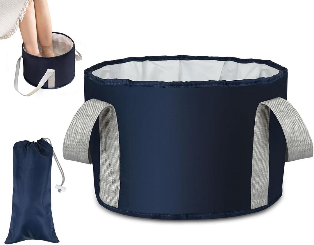 Foot Soaking Tub Collapsible Bucket with Handle 4.7 Gallon/18 L Portable Wash Bag for Fishing, Traveling, and Camping - Navy Blue