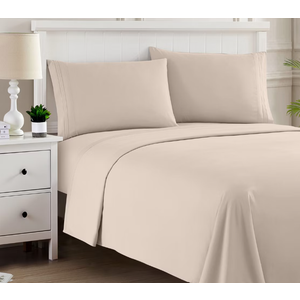 4 Piece Sheet Set, Ultra Soft 1800 Series Collection - Full, Beige, 80"x98" 