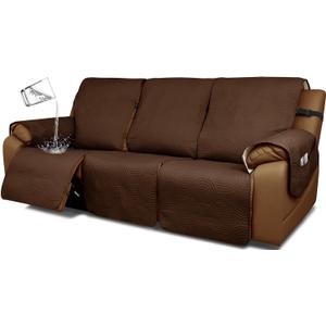 Waterproof Recliner Sofa Cover,Non Slip Couch Cover for Reclining Sofa Washable Furniture Protector with Elastic Straps Pocket for Kids, Pets (Brown, 3 Seater)