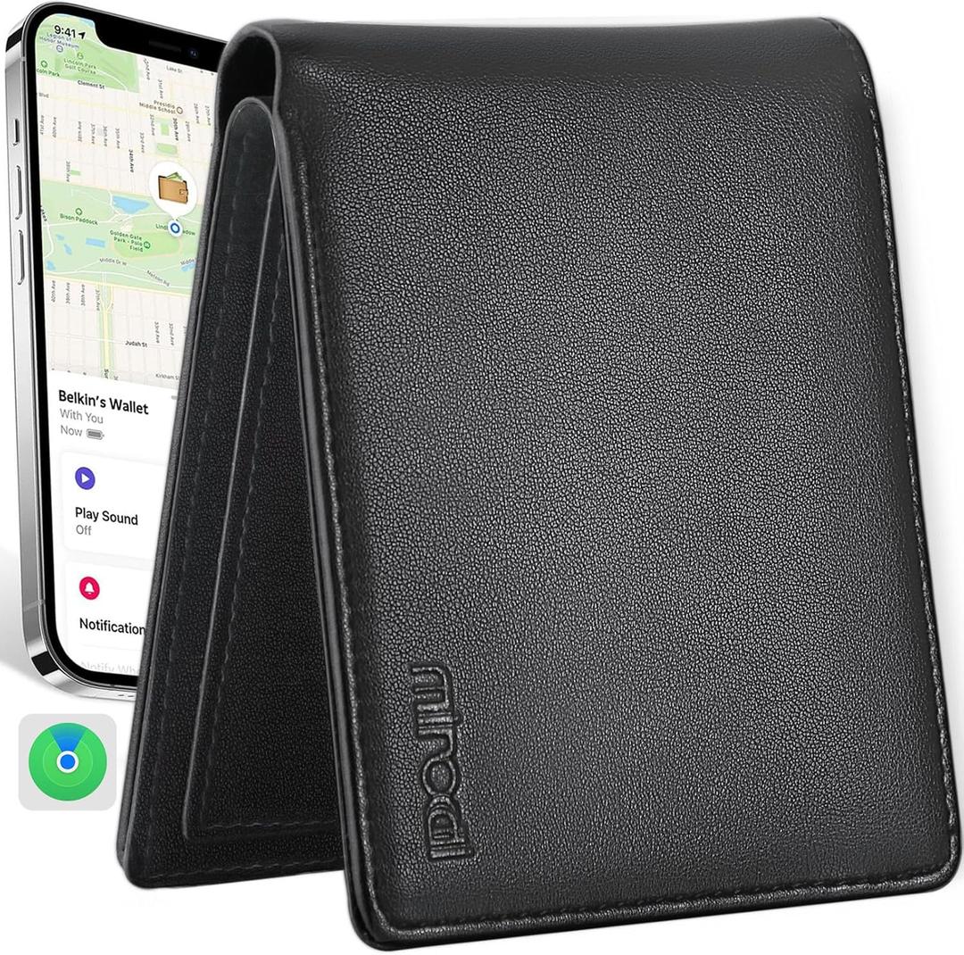 Wallet for Men Upgrade Replacement for AirTag Wallet Built-in Find My Real Time Tracker, RFID Blocking Classic Leather Bifold Stylish Mens Wallet with ID Window 6 Credit Card Holder Coin Pocket