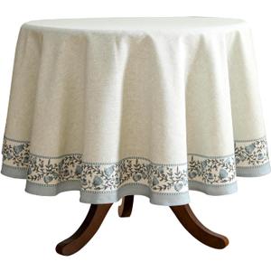 ISAENNE Designer Vintage Linen Elegant Round Tablecloth,Chinoiserie Floral Indoor Table Cloth,Wrinkle Resistant Decor Table Cover for Dining Thanksgiving Kitchen,Diameter 67"-Segerman B