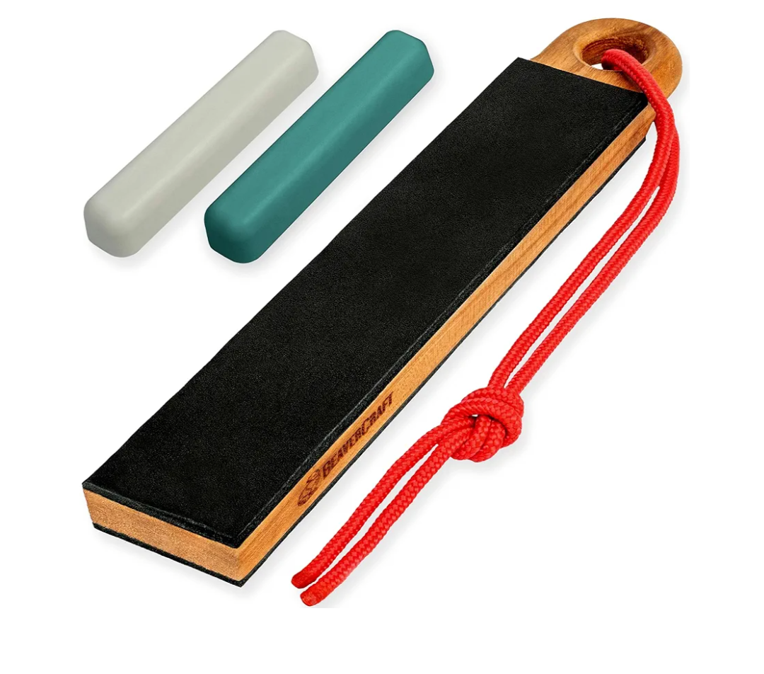 BeaverCraft Leather Strop for Knife Sharpening LS9P02 - Stropping Kit with Polishing Compound - Leather Knife Sharpener - Honing Strop Block 2-sided
