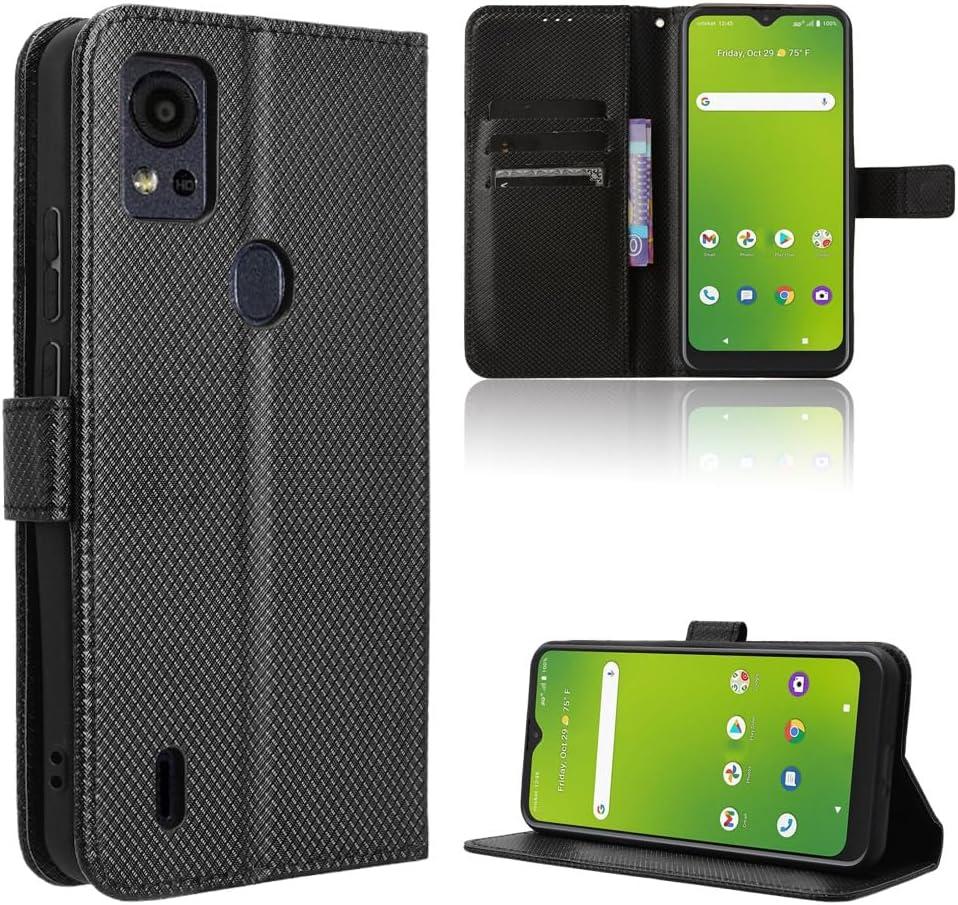 Compatible with AT&T Motivate 4 Leather Case Cover,PU Leather flip Cover Compatible with Cricket Icon 5 Case Cover Black