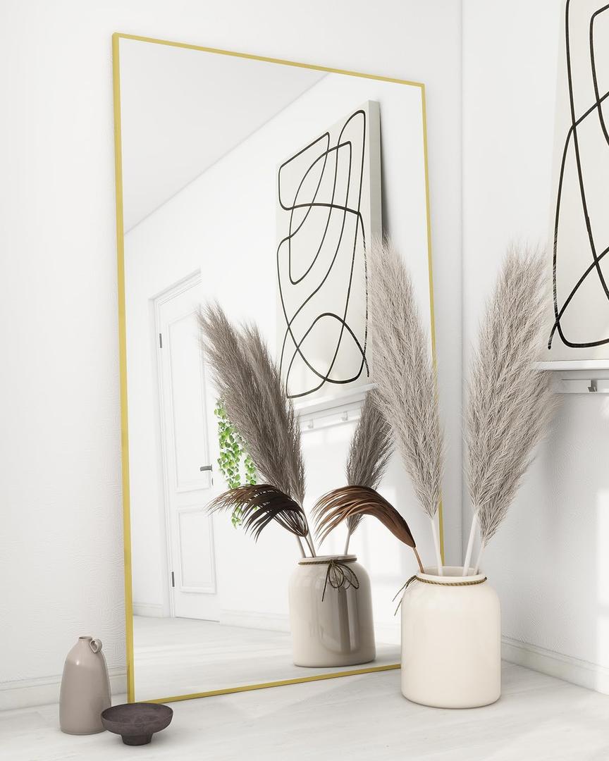 Koonmi 71"x30" Floor Mirror Full Length, Bedroom Floor Body Mirror with Stand, Large Gold Mirror, Leaning, Standing or Hanging Horizontally/Vertically