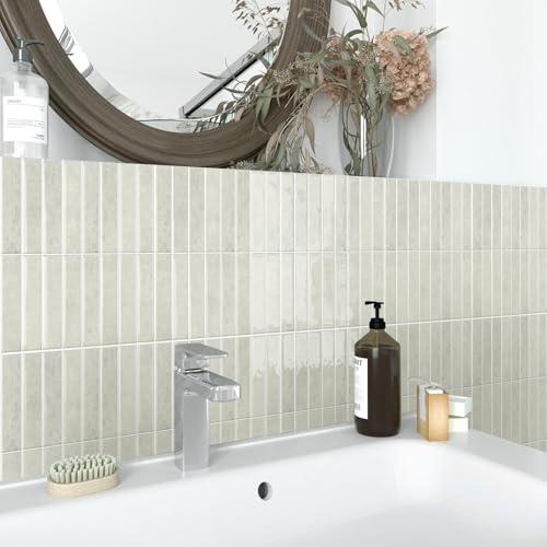 Alwayspon 10 Sheets 12x12inch Beige 3D Vinyl Backsplash Tiles, Self-Adhesive Peel and Stick Wall Tile Stickers Stick on Subway Tiles for Kitchen Bathroom Wall