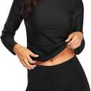 Daci Women Two Piece Rash Guard Long Sleeve Swimsuits UV UPF 50+ Swim Shirt Bathing Suit with Boyshort Bottom (XX-Small, Black)