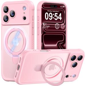 MOCCA Design for iPhone 17 Pro Case, Compatible with Magsafe [Premium Invisible Magnetic Ring Stand] [Military Drop Protection] Full Camera Guard Translucent Matte Slim Phone Cover 6.3",Pink