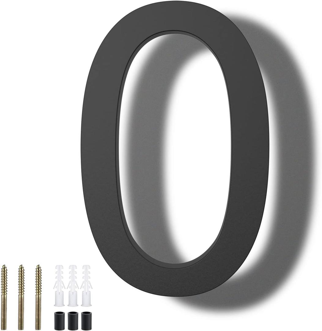 DEWEL 8 inch Floating Large House Numbers for Outside, Black Modern House Address Numbers Decor for 911 Visibility Signage with Nail Kits (House Number 0)