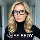 FEISEDY Trendy Blue Light Reading Glasses for Women and Men, Vintage 90s Anti-Glare Readers B0317 Black,2.5x