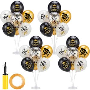 Foilswirl 4 Sets Graduation Party Balloons 2026 Congrats Grad Table Centerpieces Graduation Party Decorations 12 Inch Black Gold Balloon Stand Table Kit Confetti Latex Balloons for Grad Cap Supplies