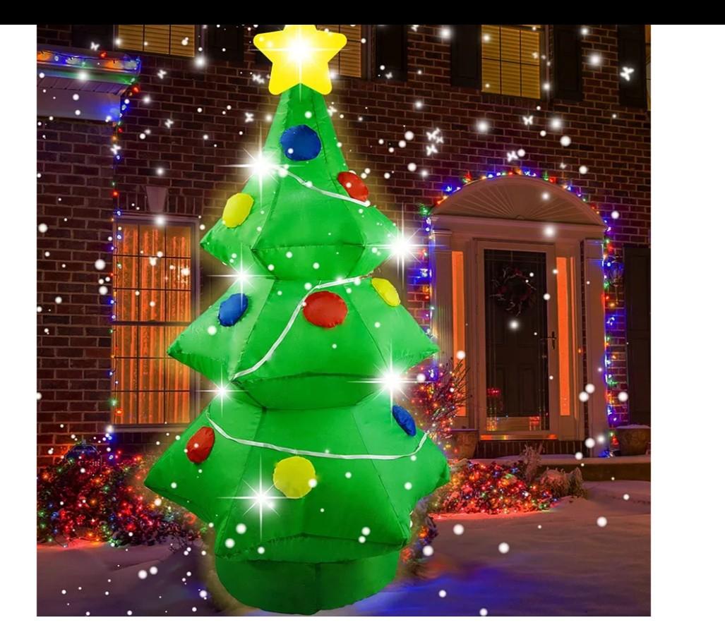 4 Ft Inflatable Christmas Tree with LED Lights Christmas Blow Up Yard Decoration Light Up Tree for Holiday Garden Lawn Outdoor Decor