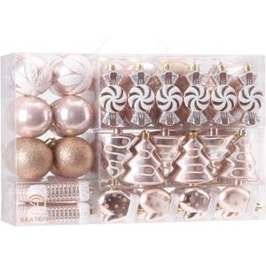 Sea Team 77-Pack Assorted Shatterproof Christmas Balls Christmas Ornaments Set Decorative Baubles Pendants with Reusable Hand-held Gift Package for Xmas Tree (Rose Gold)