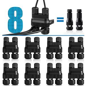 SUNVIE Low Voltage Wire Connector Fastlock2 Landscape Lighting Wire Connectors Waterproof Low Voltage Connector 12-18 Gauge Landscape Wire Connectors for Garden Light Pathway Lights, 8 Pack